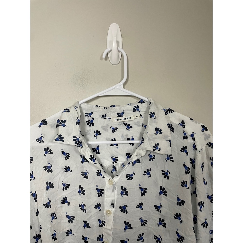 Roberta Roller Rabbit Caleb Printed Button Front Drawstring Top Size XL - Picture 4 of 10